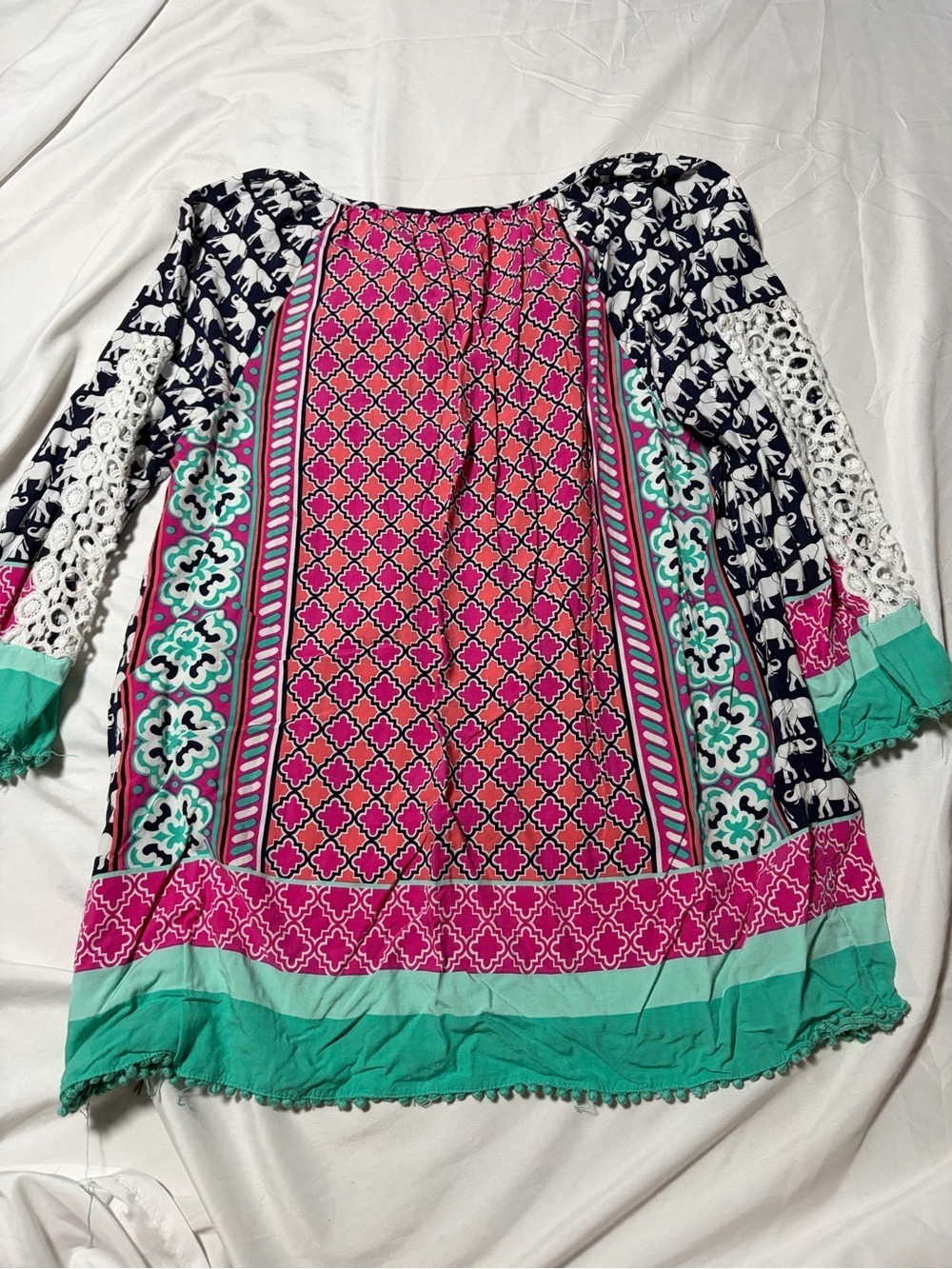 Crown And Ivy Blouse Boho Elephant Print Hippie 3/4 Sleeve Women’s Small Pink - Picture 7 of 9